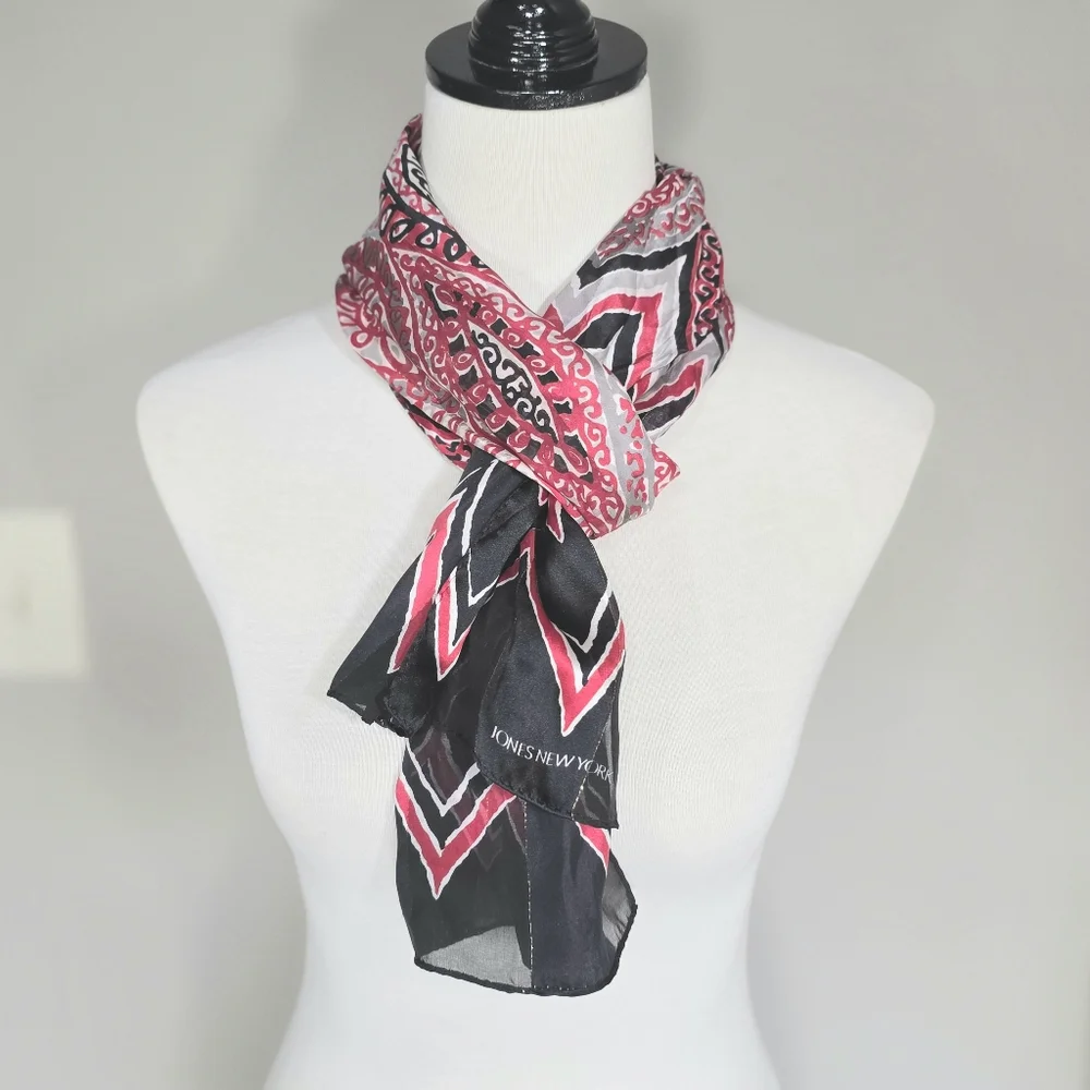 Jones New York Silk Scarf Black Red And Women's Scarf Summer Scarf Purse Scarf